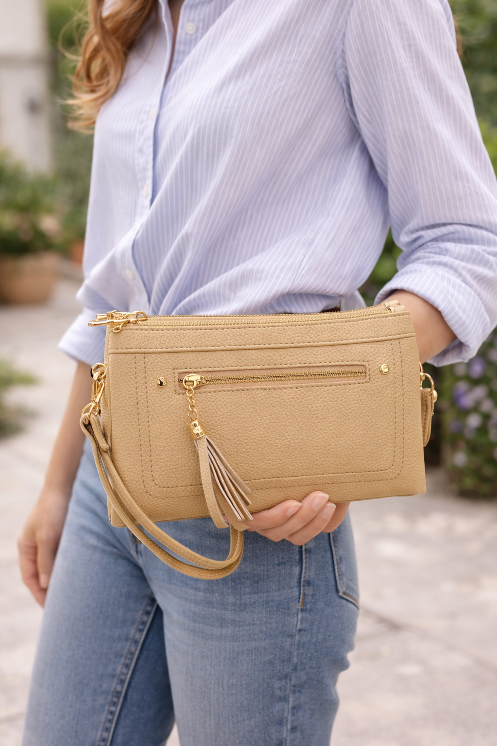 Go- Anywhere Beige Crossbody Bag