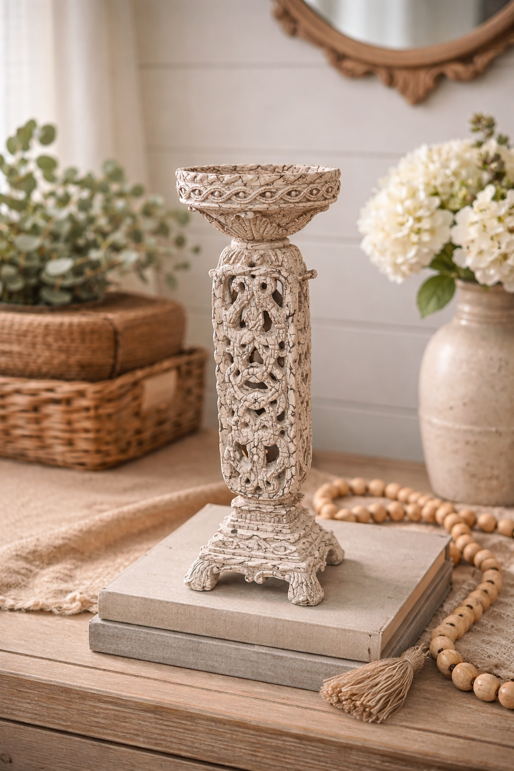Decorative Crackle Finish Candle Holders Set of 2