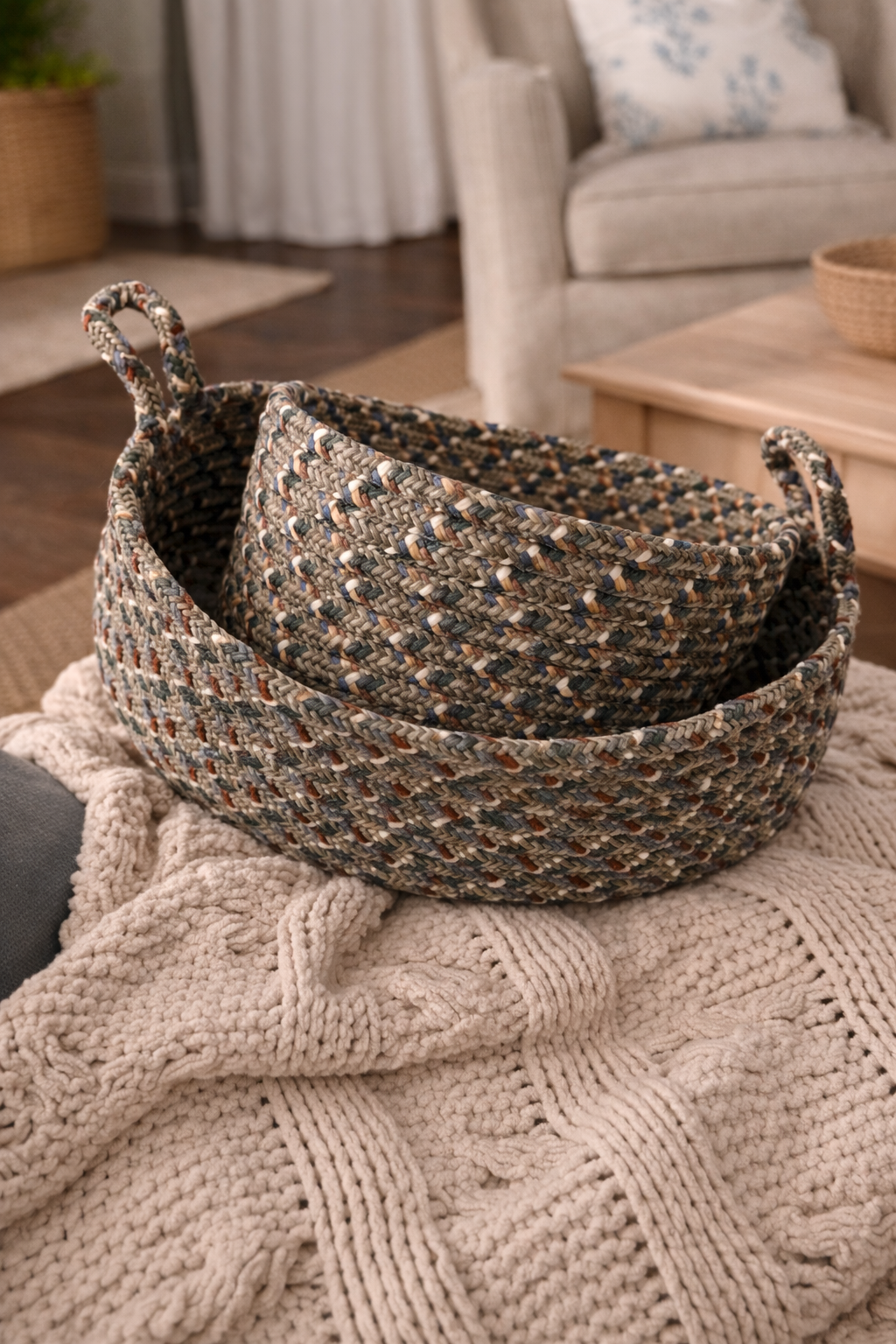 Handmade Braided Woven Storage Basket Set of 2