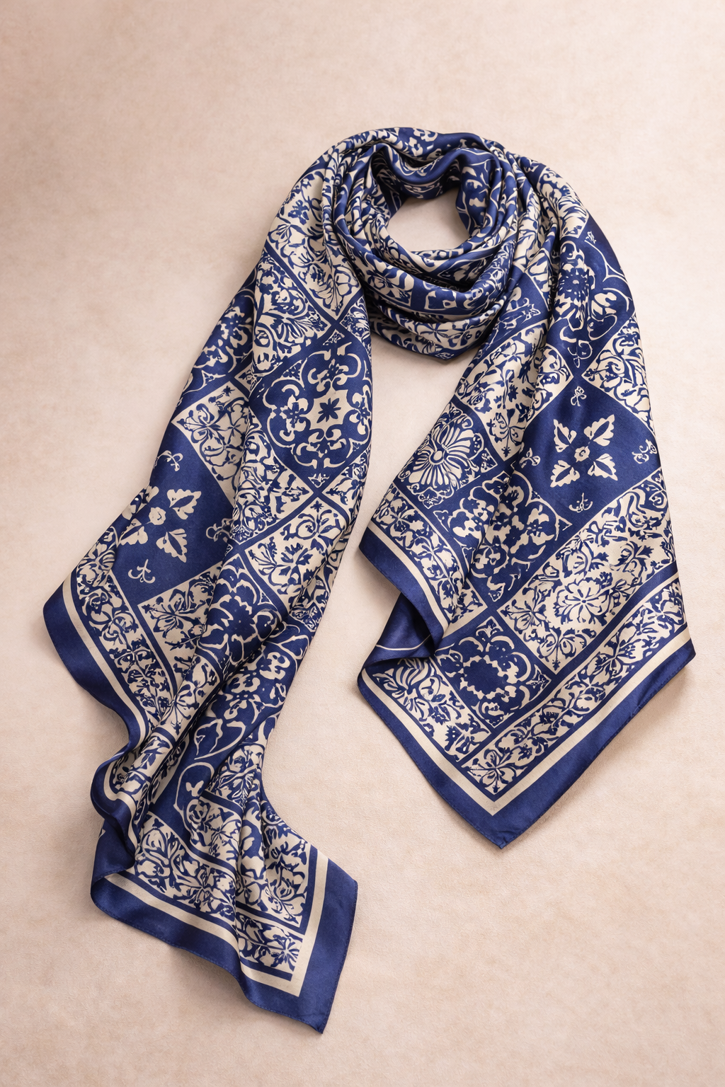 Classic Blue & White Silk Scarf