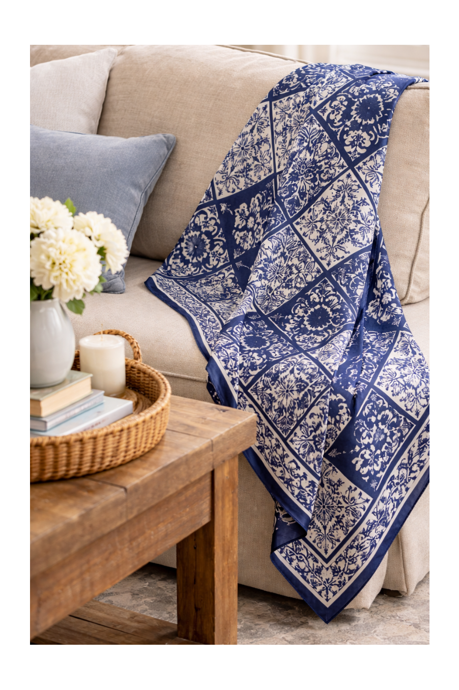 Classic Blue & White Silk Scarf