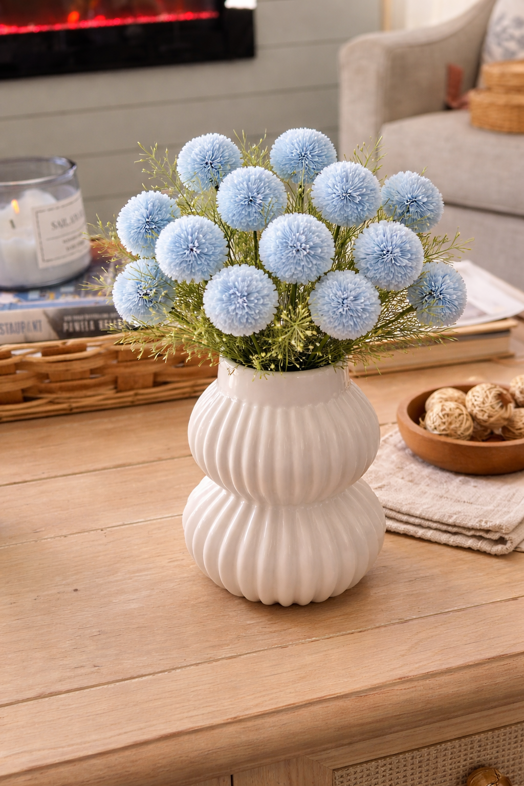 Set of 3 White Ribbed Ceramic Vases – Timeless Home Décor