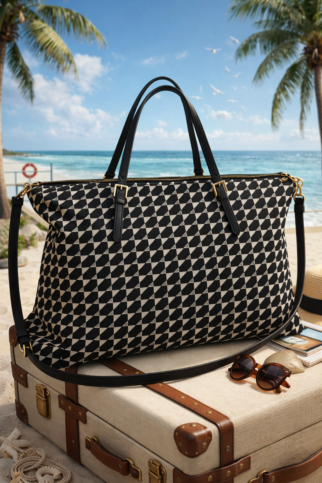 Spartain 449 Rhett Geometric Weekend Travel Duffle- Black & Cream