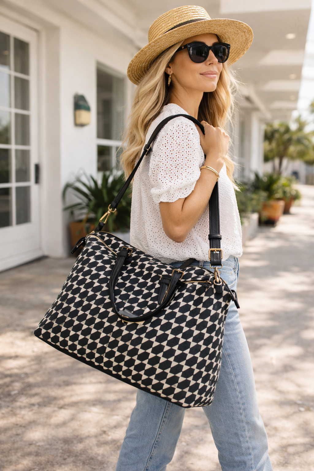 Spartain 449 Rhett Geometric Weekend Travel Duffle- Black & Cream