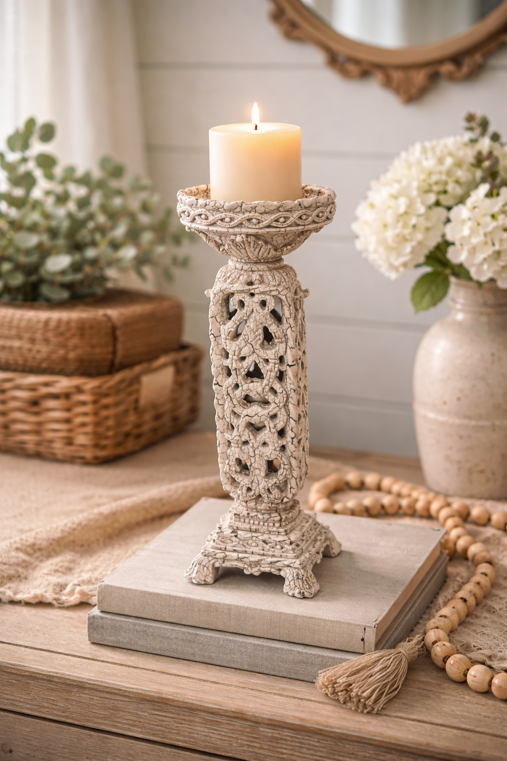 Decorative Crackle Finish Candle Holders Set of 2