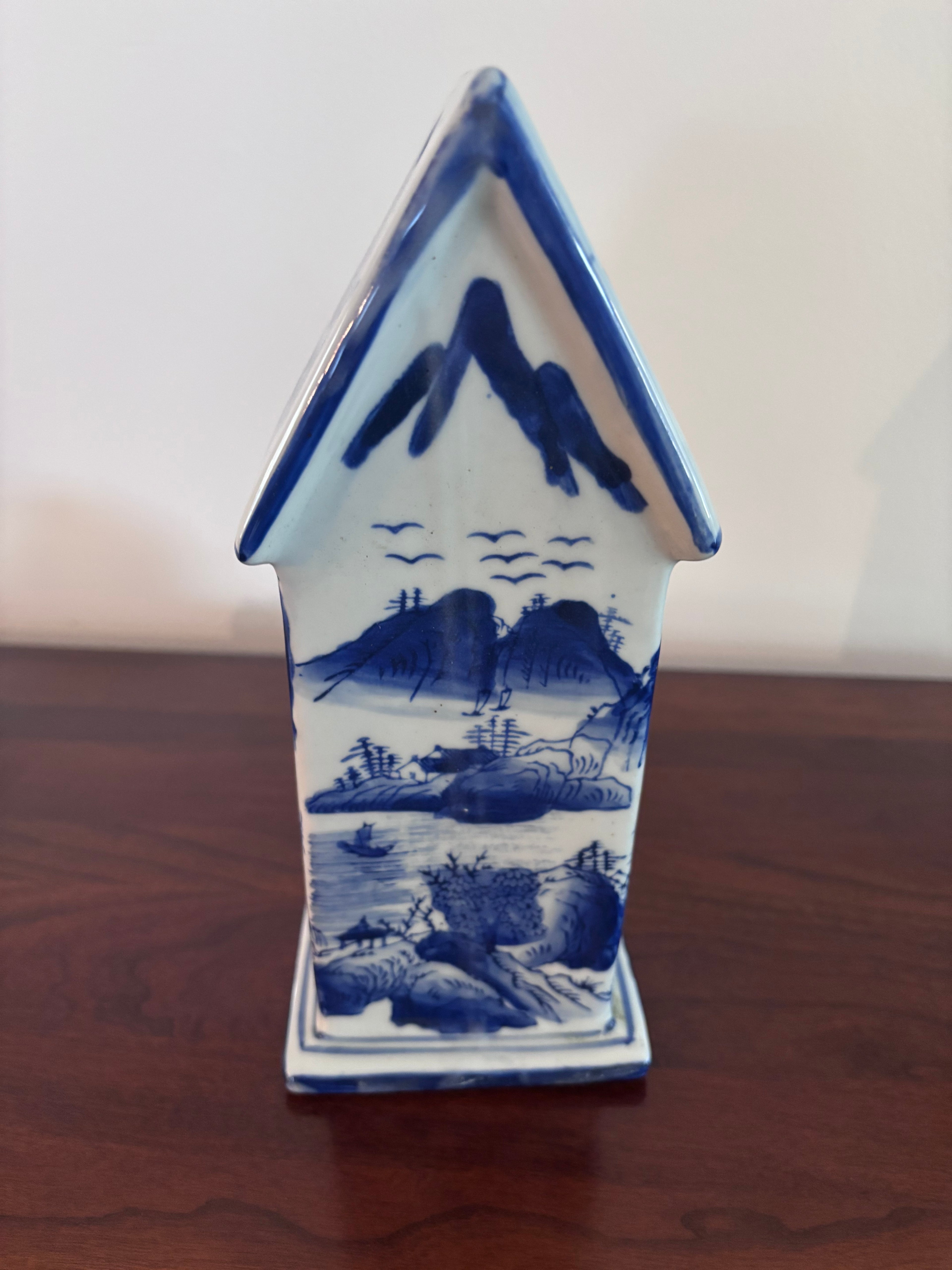 Classic Blue & White Ceramic Birdhouse