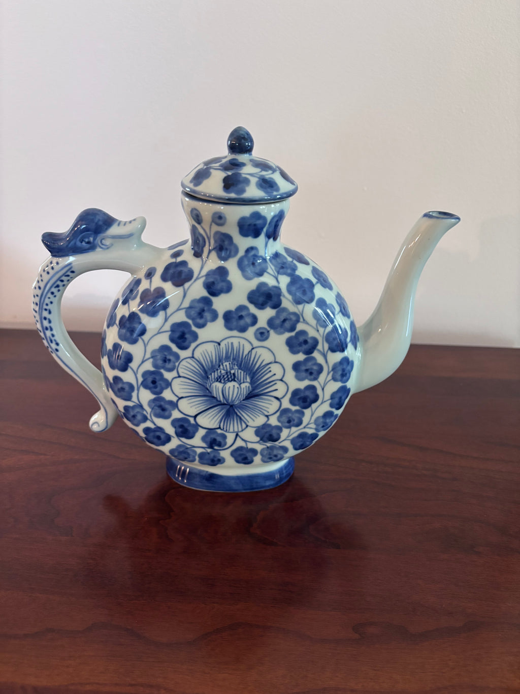Blue & White Floral Ceramic Teapot