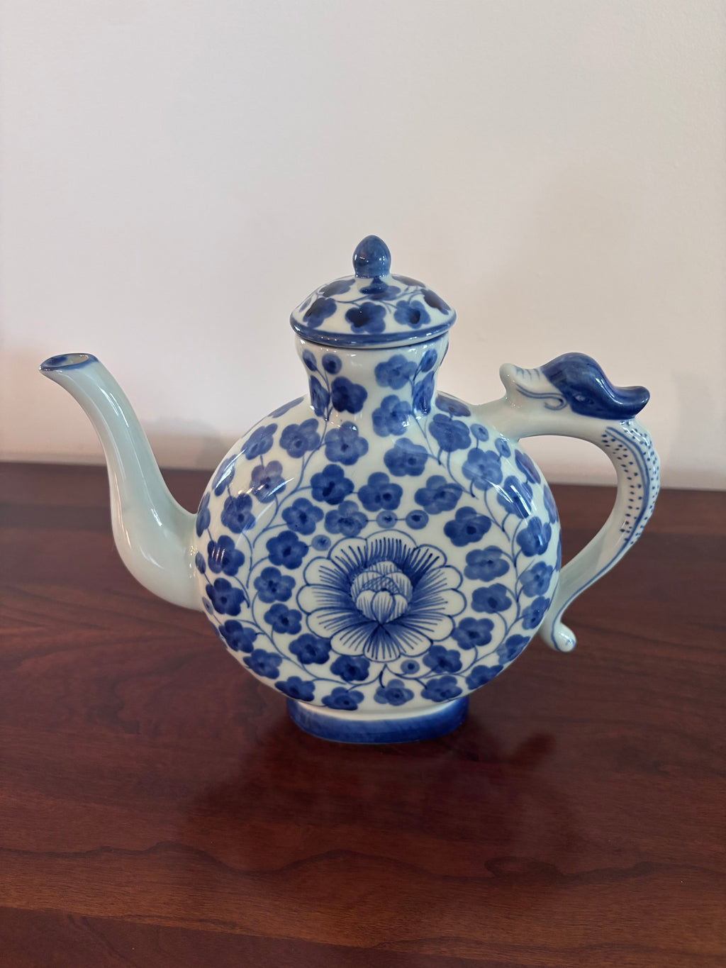 Blue & White Floral Ceramic Teapot